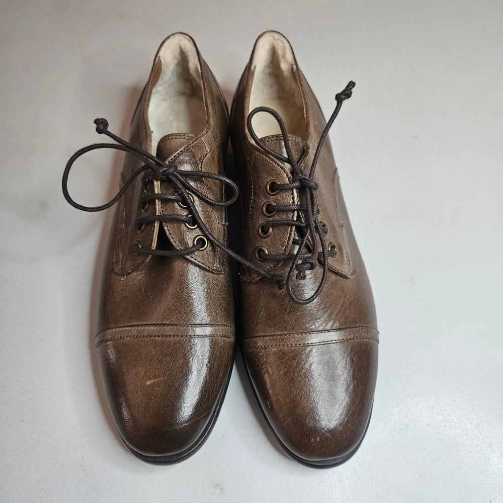 UGG Collection Made in Italy Womens Brown Leather Shearling Lined Oxford Shoes 9